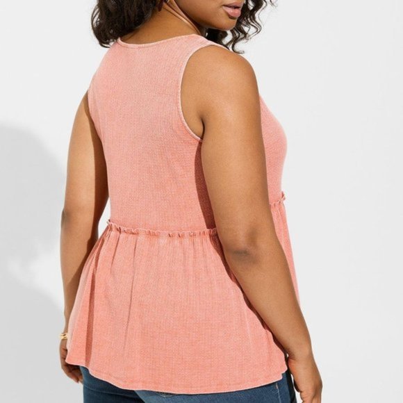 Torrid - Textured Jersey Scoop Neck Button Down Babydoll in Apricot Brandy - Picture 9 of 11